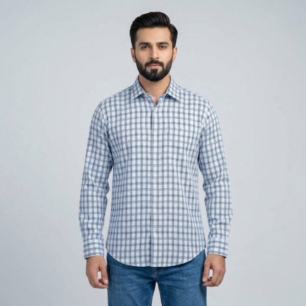 Infinity Men’s Sky Color Premium Check Regular Fit Shirt